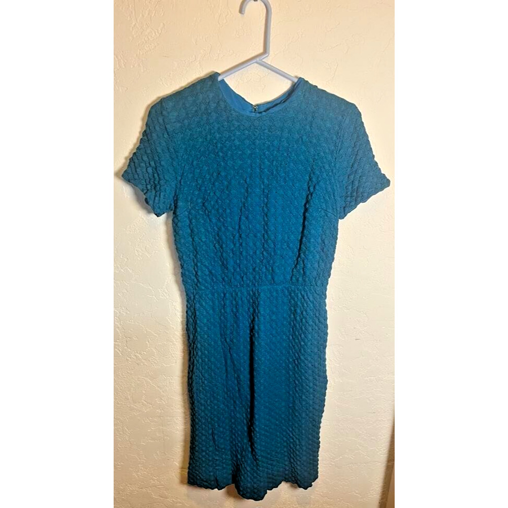 C1960 Knit Dress Turquoise Short Sleeve Long Small/Medium